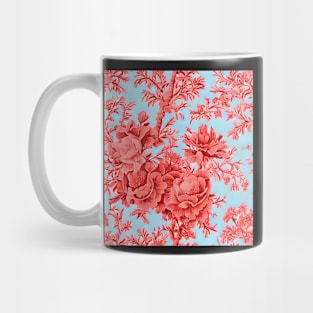 Coral flowers on sky blue toile Mug